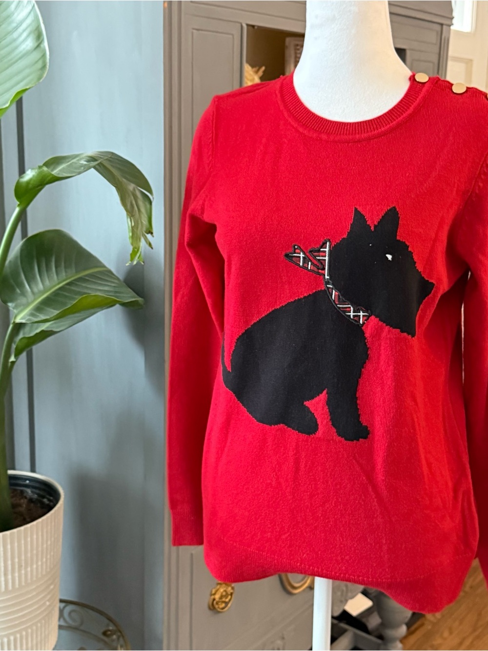 Izod Red Sweater with Black Scottie Dog Graphic